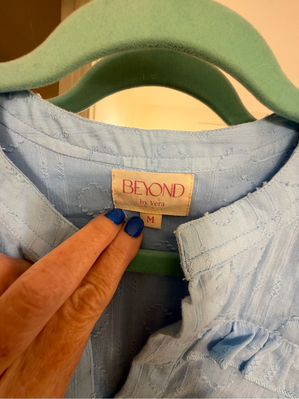 Light Blue Ruffle-Back Women's Blouse - Picture 7 of 10